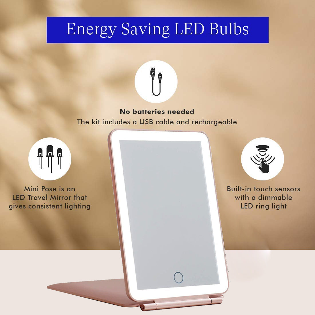 LED Rechargeable Travel Vanity Mirror - HomeFlair