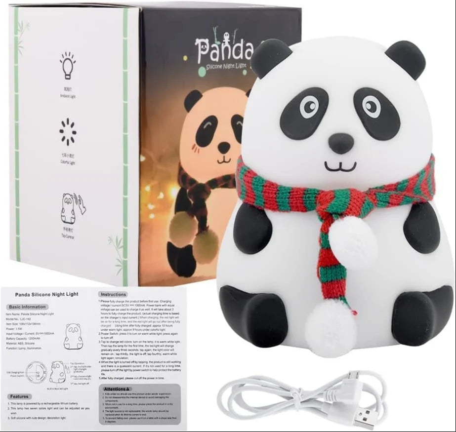 Panda Night Lamp, Panda Touch Silicone Lamp, 7 Colors Changing Rechargeable